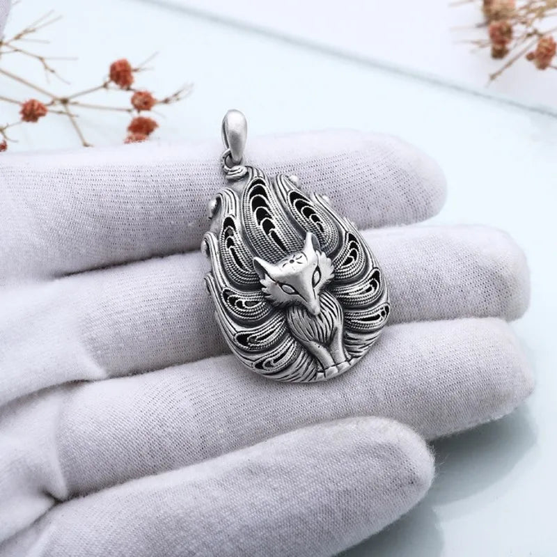 Kami Messenger Kitsune Nine Tails Fox 999 Fine Silver Necklace