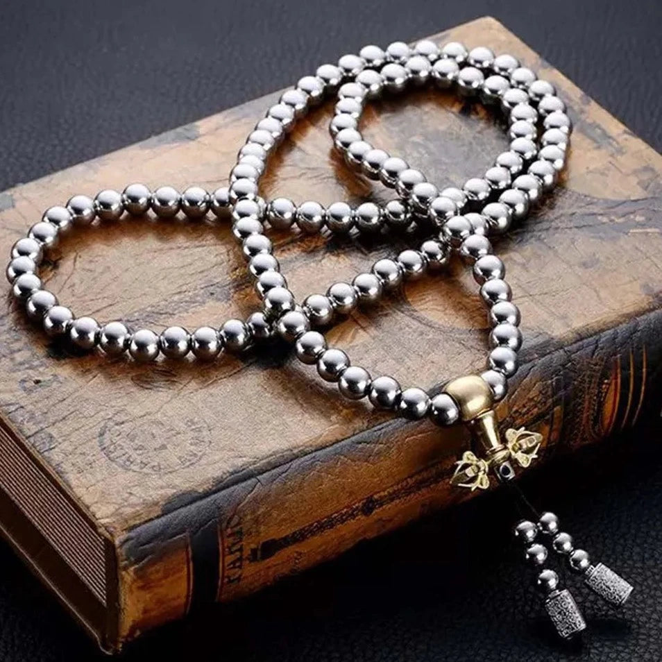 Defense Prayer Mala Steel Beads Necklace
