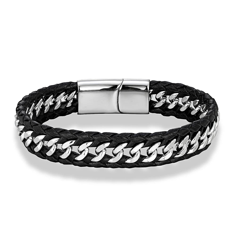 Mizuhiki Steel and Leather Braided Bracelet