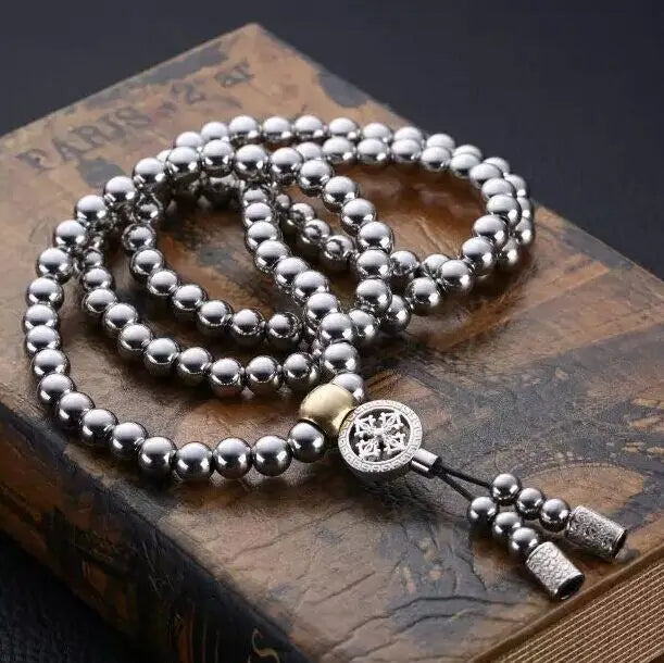 Defense Prayer Mala Steel Beads Necklace