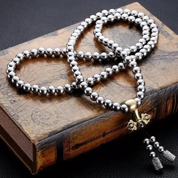 Defense Prayer Mala Steel Beads Necklace