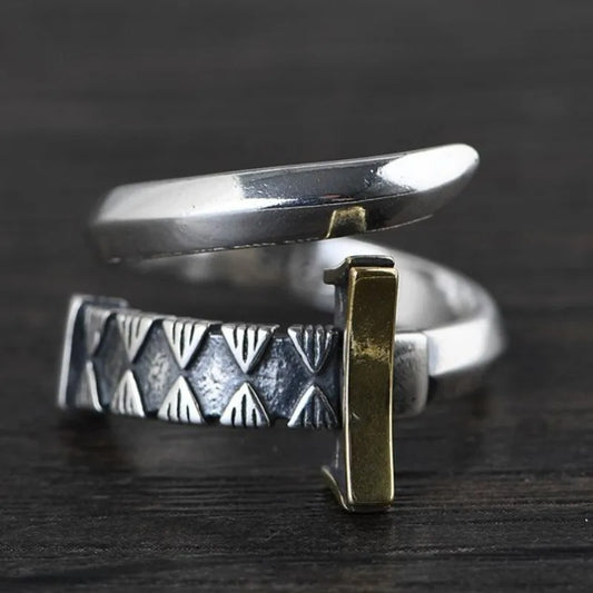 Samurai Sword 925 Sterling Silver Adjustable Ring