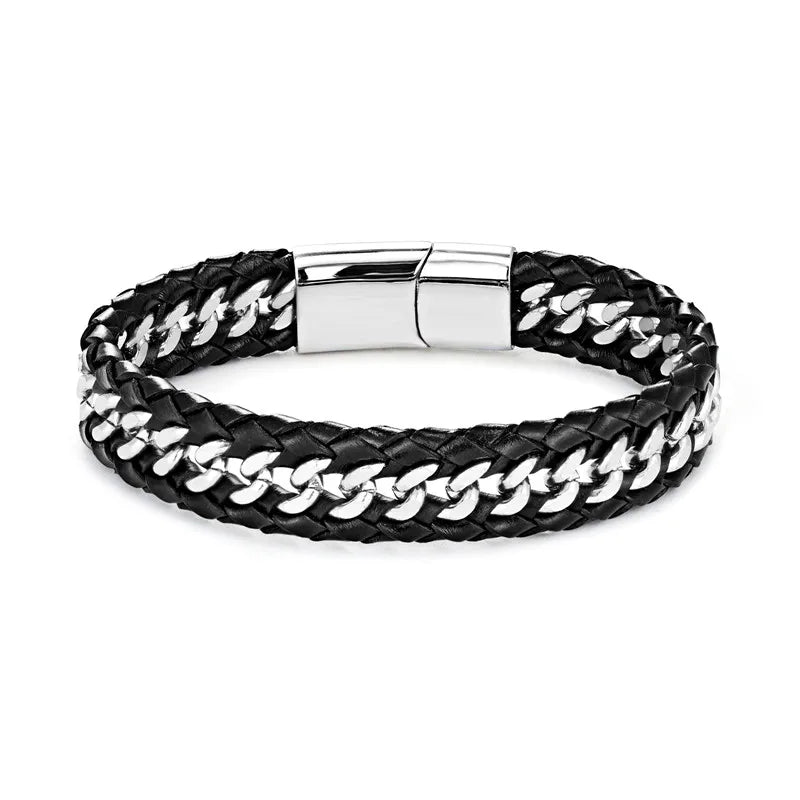 Mizuhiki Steel and Leather Braided Bracelet