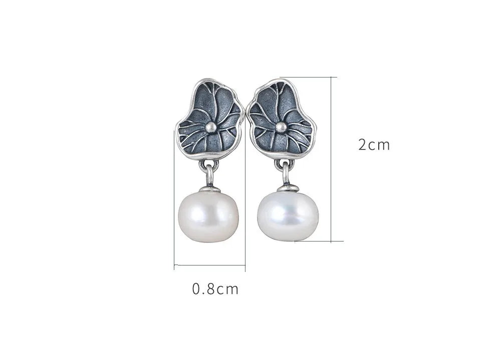 Lotus with Pearl 925 Sterling Silver Earrings