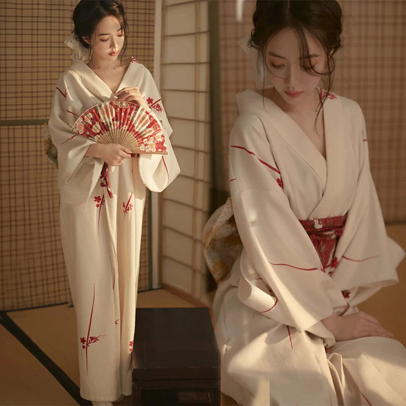 Red Sakura on Snow Yukata Kimono and Robe
