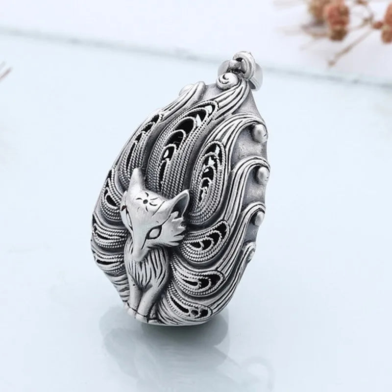 Kami Messenger Kitsune Nine Tails Fox 999 Fine Silver Necklace