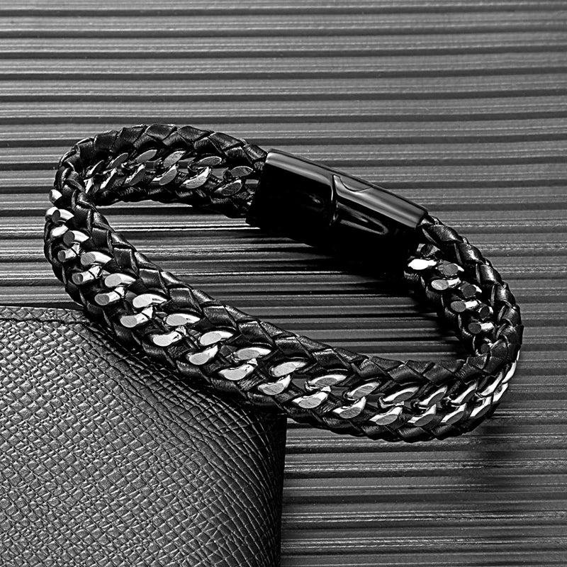 Mizuhiki Steel and Leather Braided Bracelet