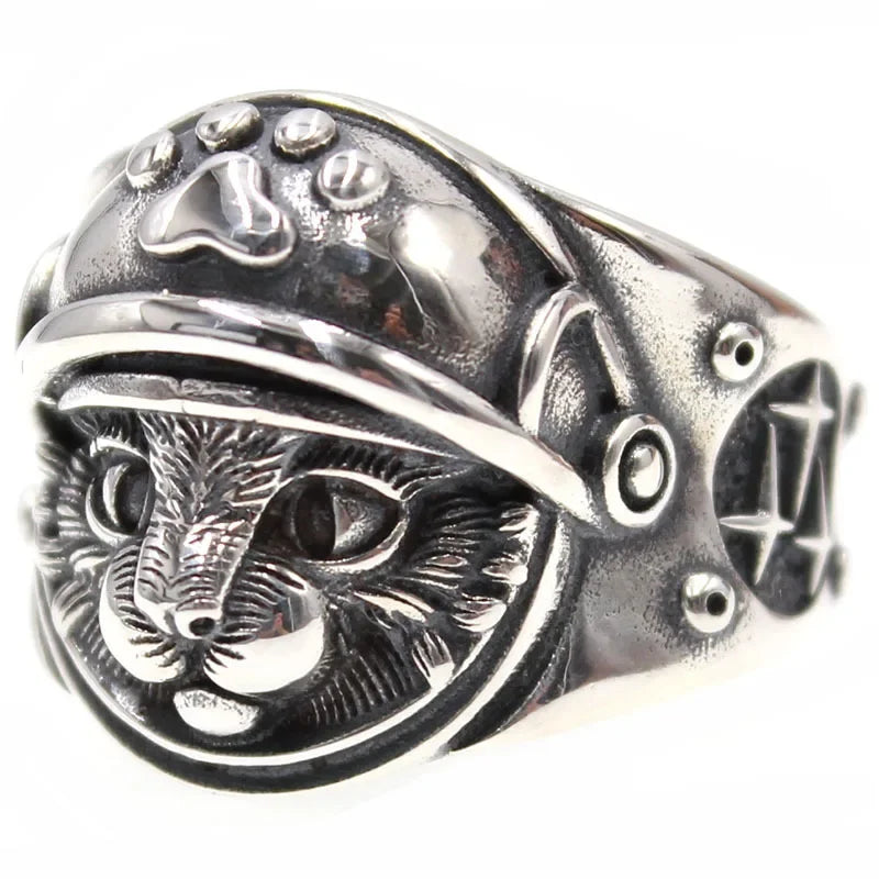 Samurai Neko Cat Adjustable Steel Ring