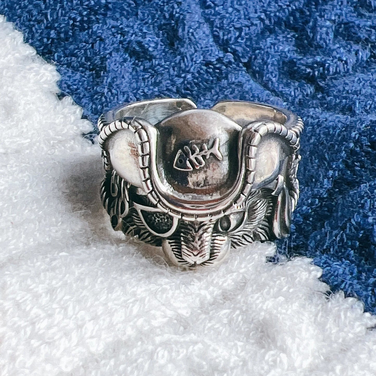 Samurai Neko Cat Adjustable Steel Ring