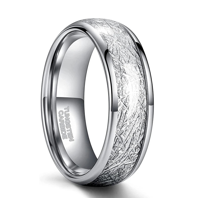 Raijin Thunderbolt Tungsten Carbide Ring with Meteorite Inlay