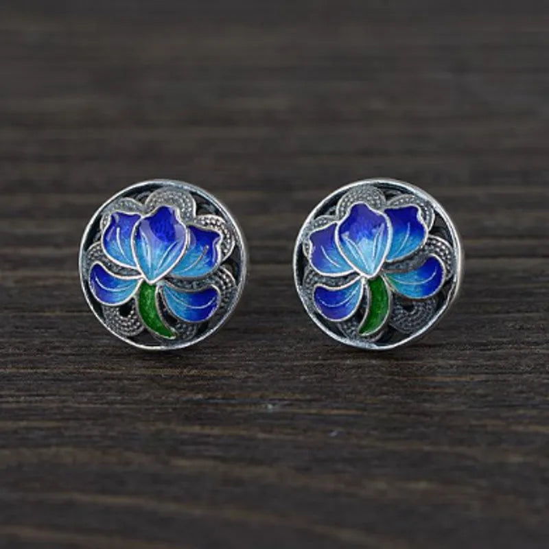 Blue Lotus 925 Sterling Silver Earrings