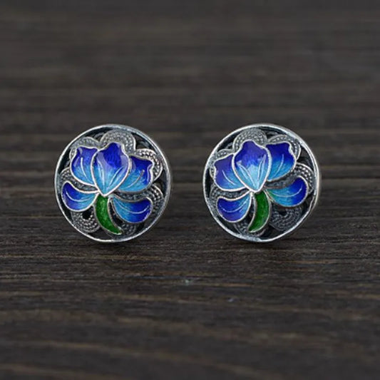 Blue Lotus 925 Sterling Silver Earrings