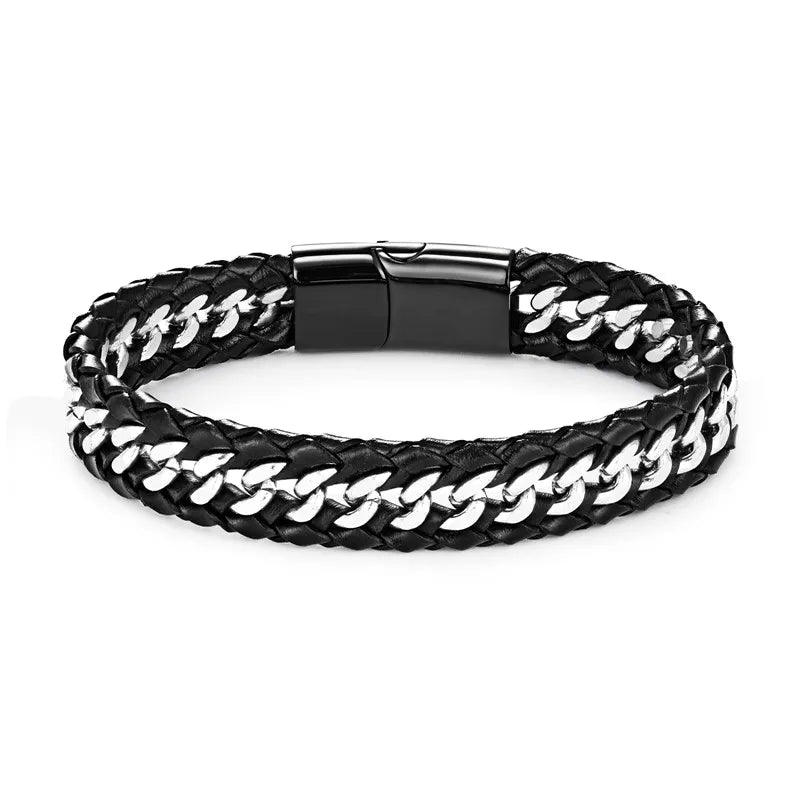Mizuhiki Steel and Leather Braided Bracelet