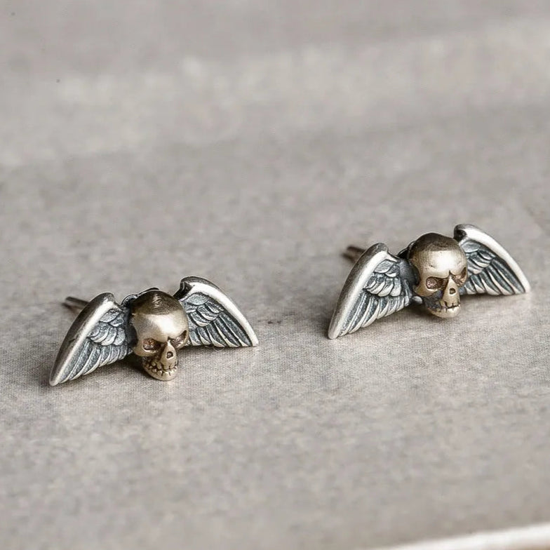 Shinigami Winged Skulls 925 Sterling Silver Earrings