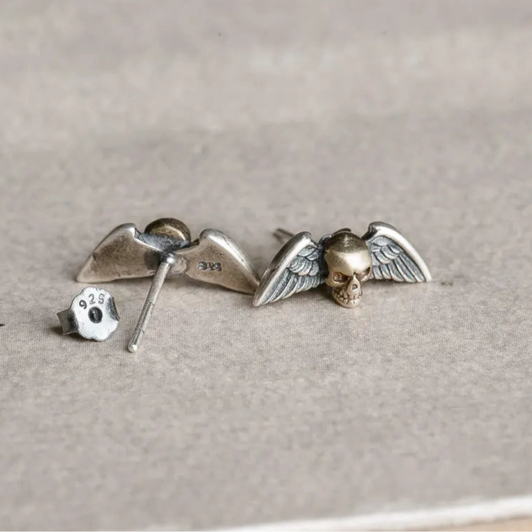 Shinigami Winged Skulls 925 Sterling Silver Earrings