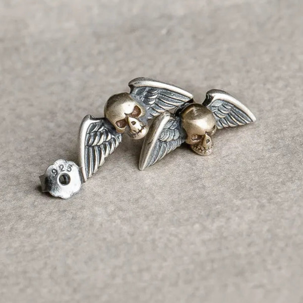 Shinigami Winged Skulls 925 Sterling Silver Earrings