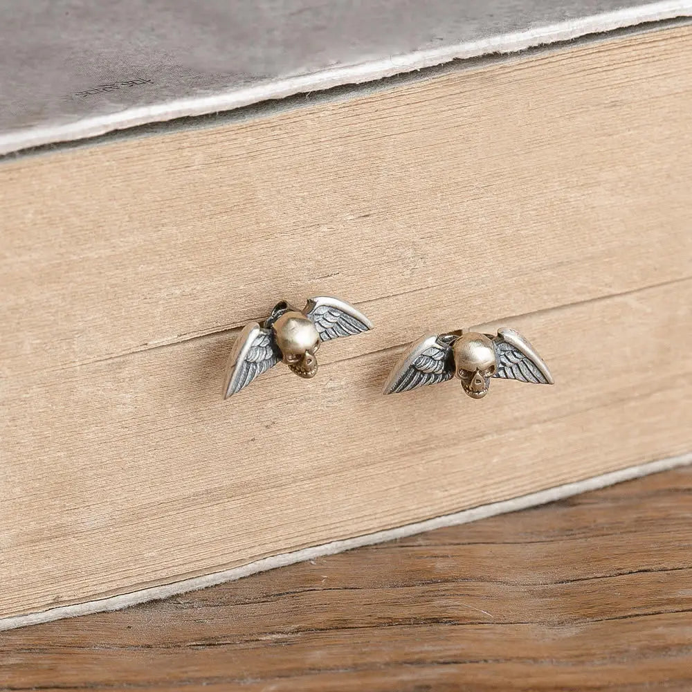Shinigami Winged Skulls 925 Sterling Silver Earrings