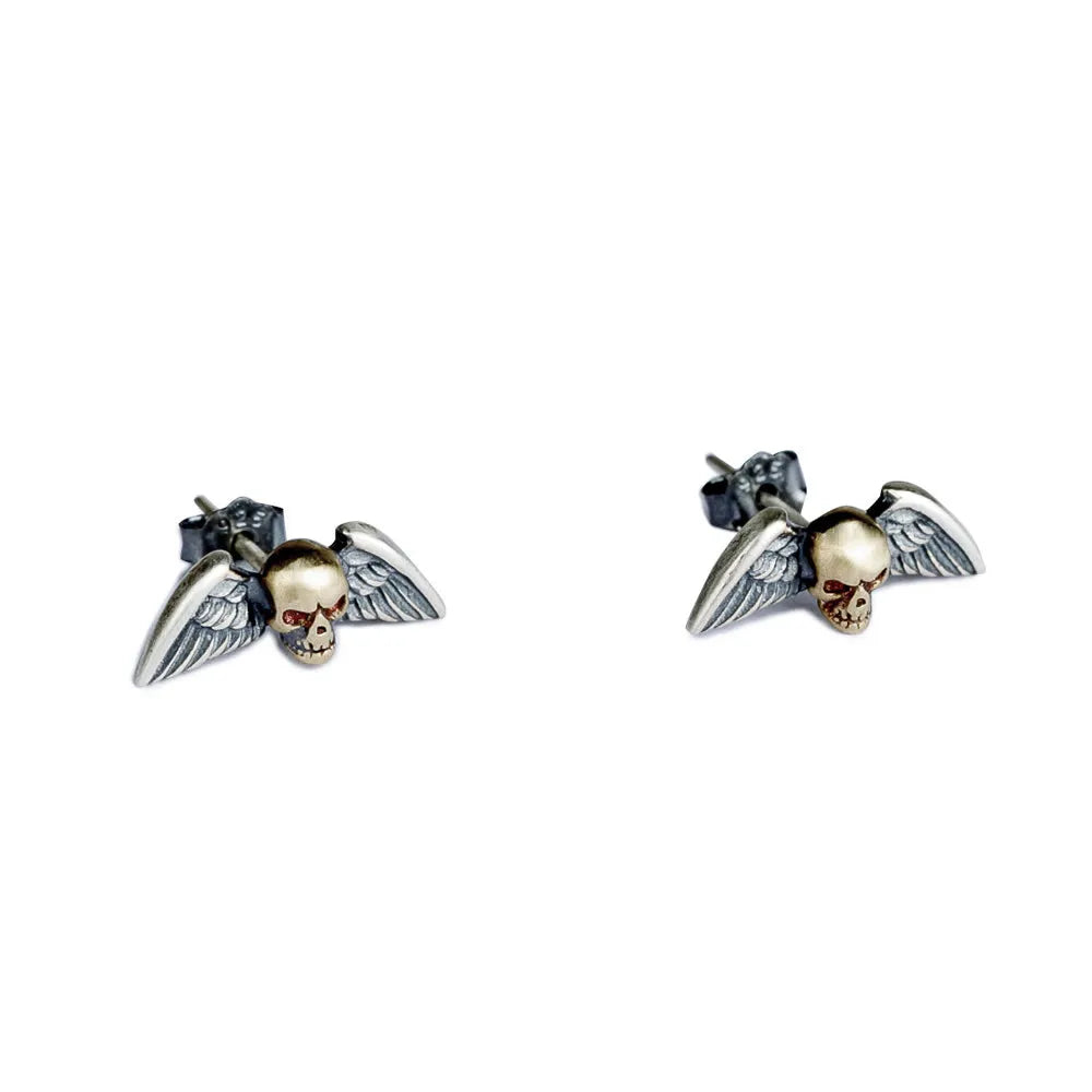 Shinigami Winged Skulls 925 Sterling Silver Earrings