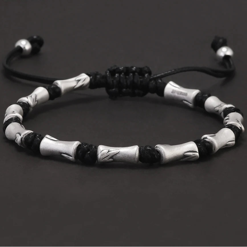 The Bamboo Cutter 999 Fine Silver and Cow Leather Bracelet