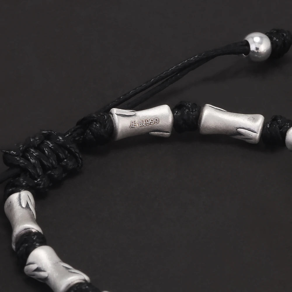 The Bamboo Cutter 999 Fine Silver and Cow Leather Bracelet