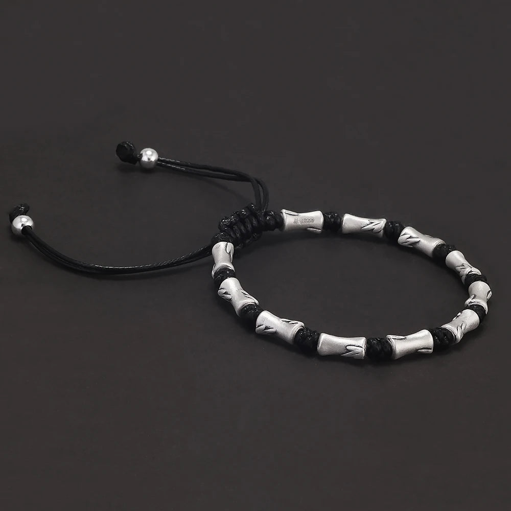 The Bamboo Cutter 999 Fine Silver and Cow Leather Bracelet