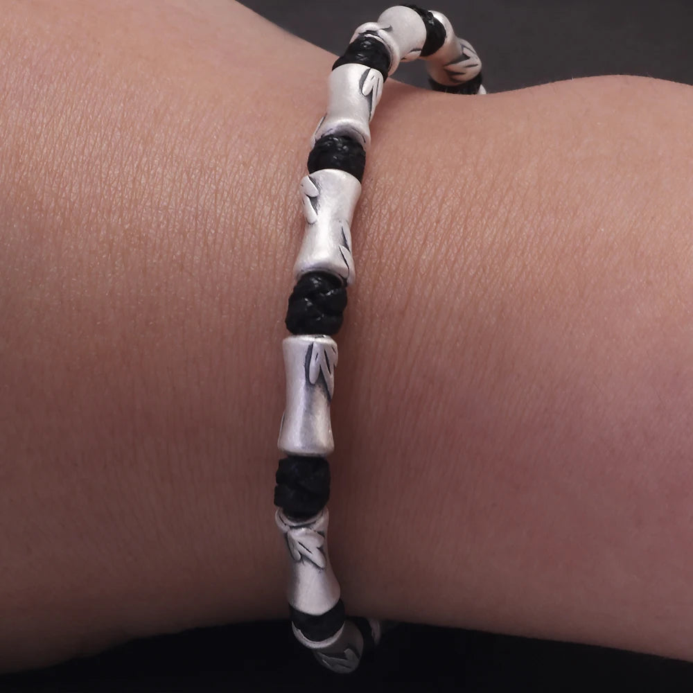 The Bamboo Cutter 999 Fine Silver and Cow Leather Bracelet