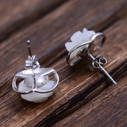 Bara the  White Rose 925 Sterling Silver Earrings