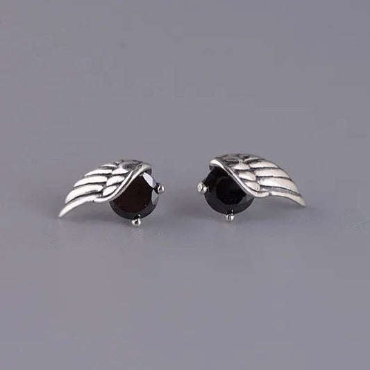 Black Zircon Yatagarasu Crow 925 Sterling Silver Earrings