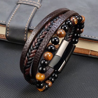 Buddhist Mala Beads Braided Leather Bracelet