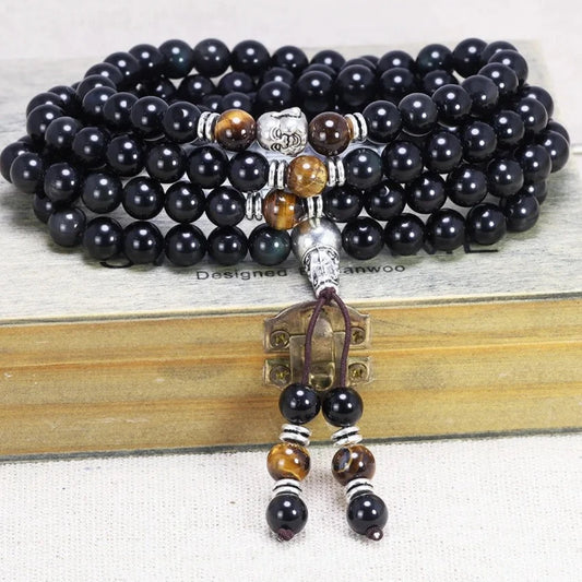 Buddhist Prayer Beads Obsidian Bracelet