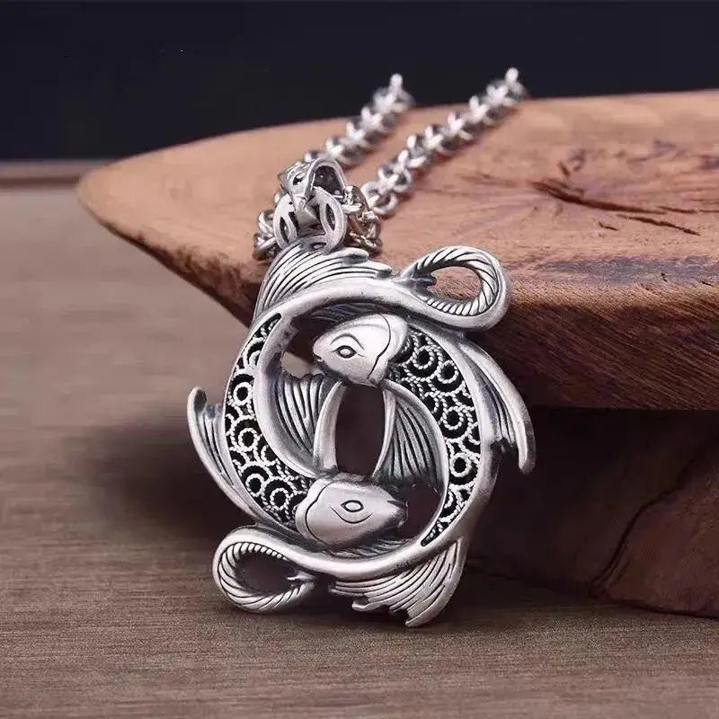 Circling Koi Fish 999 Fine Silver Pendant