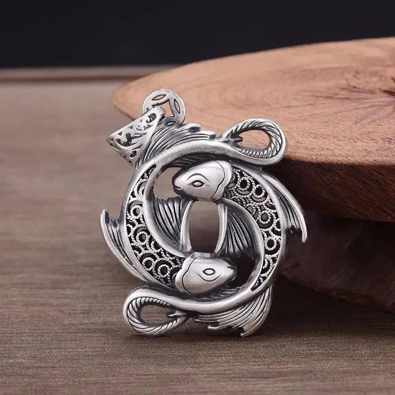 Circling Koi Fish 999 Fine Silver Pendant