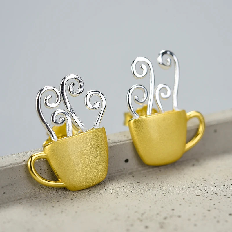 Cup of Coffee 925 Sterling Silver Earrings