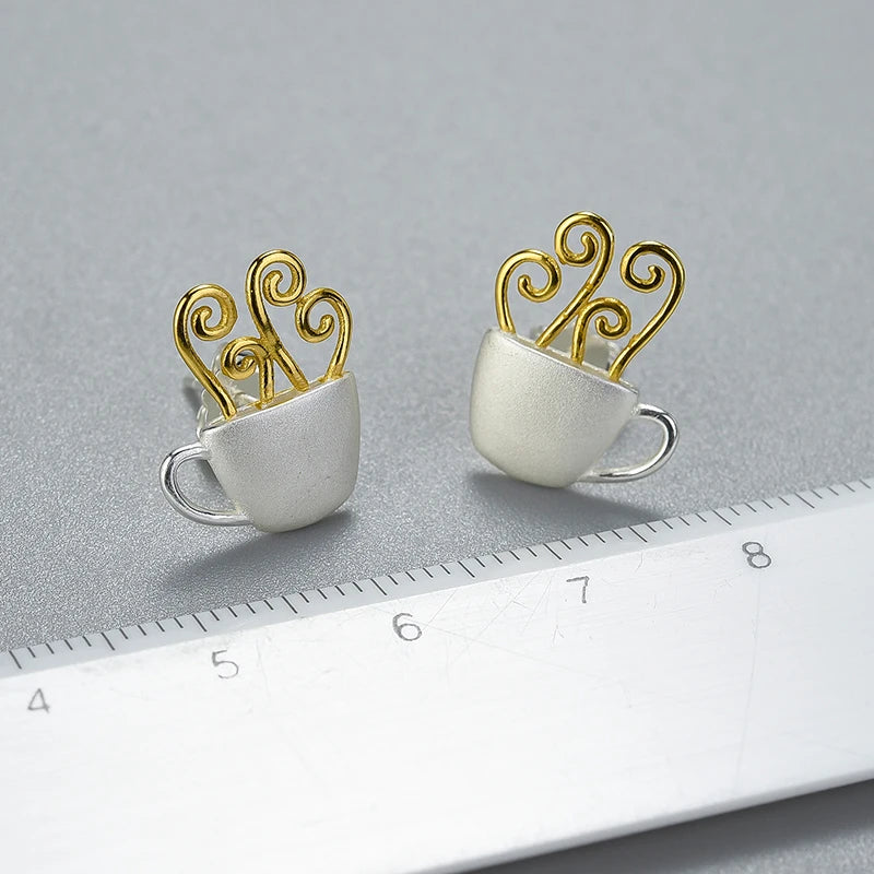 Cup of Coffee 925 Sterling Silver Earrings