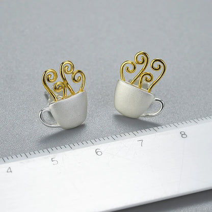 Cup of Coffee 925 Sterling Silver Earrings