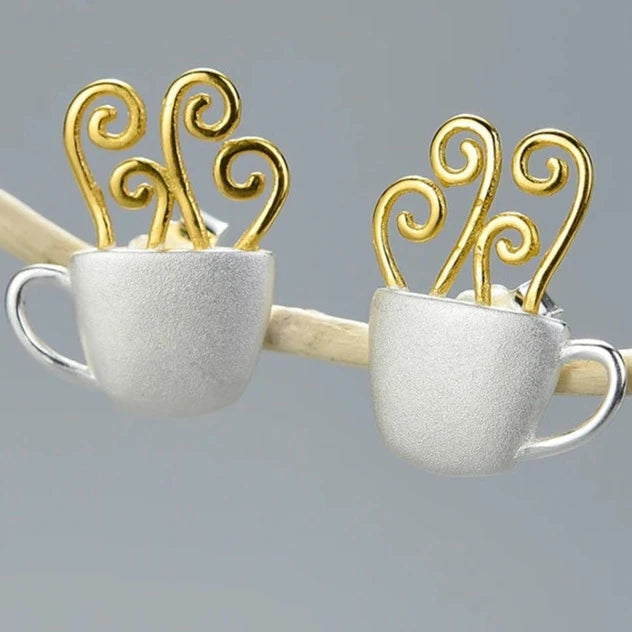 Cup of Coffee 925 Sterling Silver Earrings