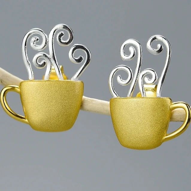 Cup of Coffee 925 Sterling Silver Earrings