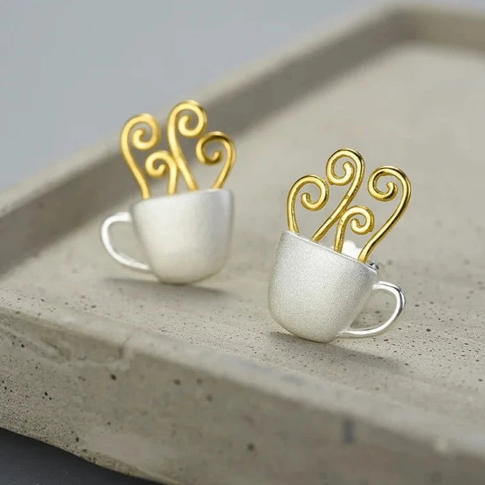 Cup of Coffee 925 Sterling Silver Earrings