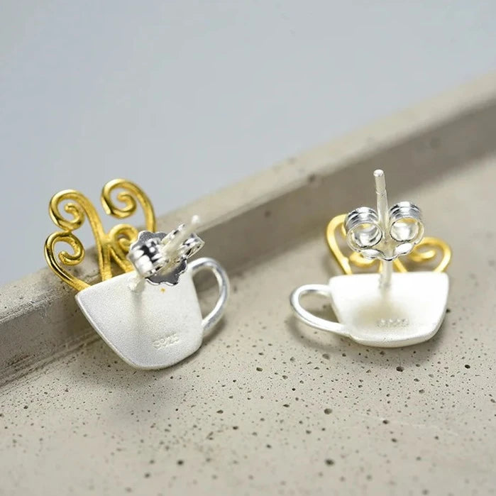 Cup of Coffee 925 Sterling Silver Earrings