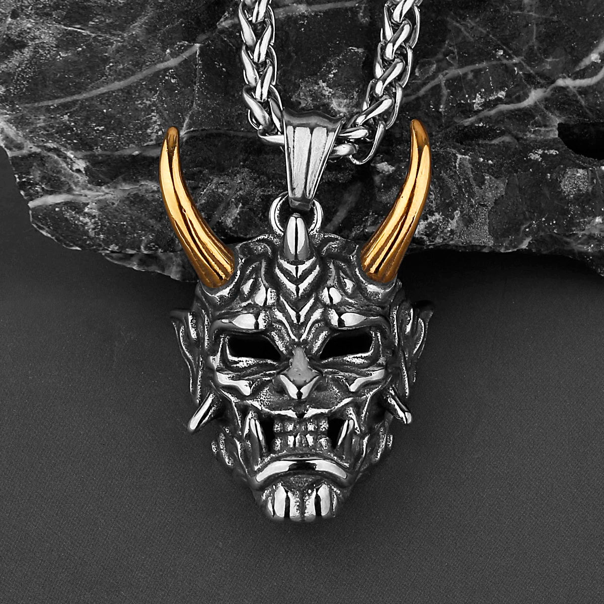 Demon Samurai Mask Steel Necklace