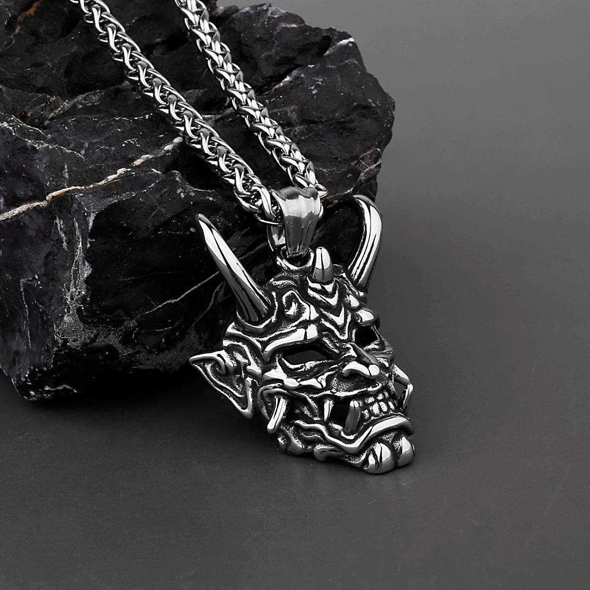 Demon Samurai Mask Steel Necklace