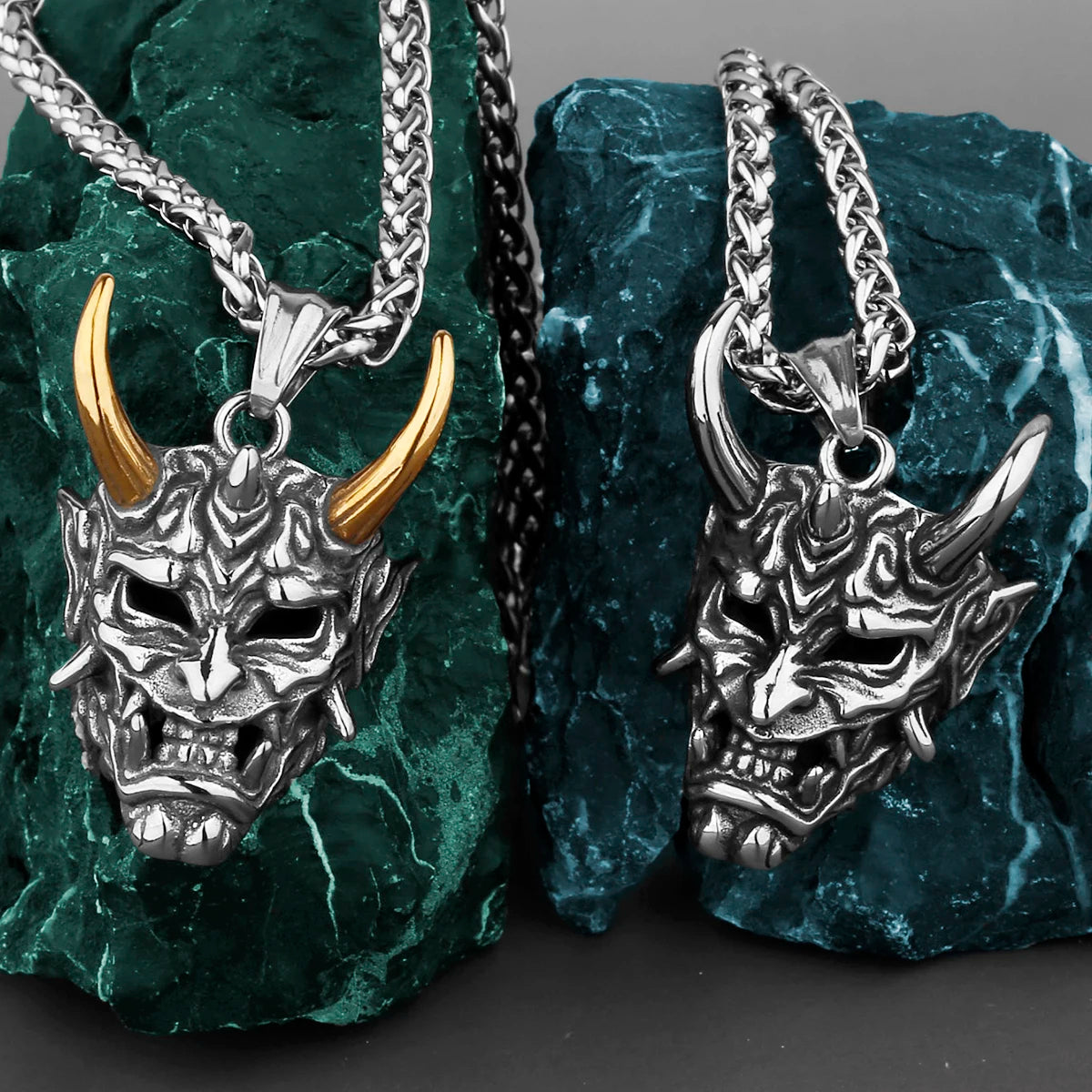 Demon Samurai Mask Steel Necklace