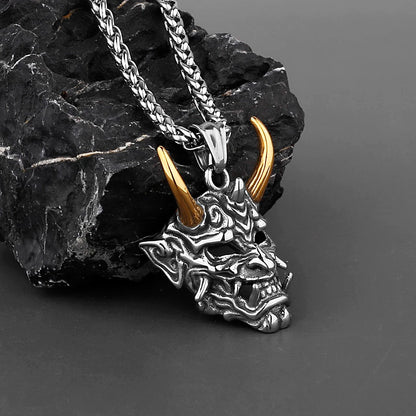 Demon Samurai Mask Steel Necklace