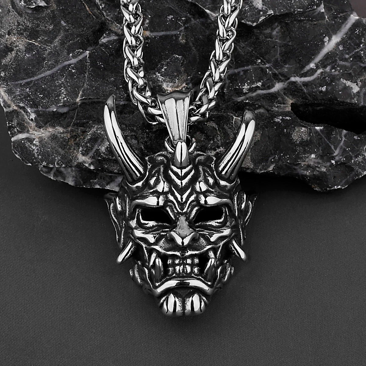 Demon Samurai Mask Steel Necklace