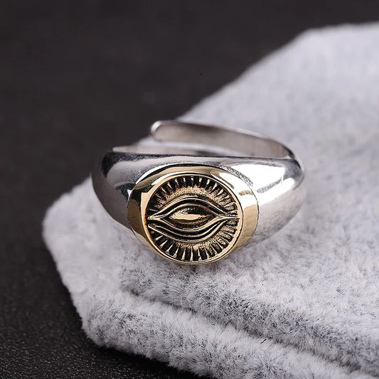 Eye of Amaterasu the Sun Kami 925 Sterling Silver Adjustable Ring