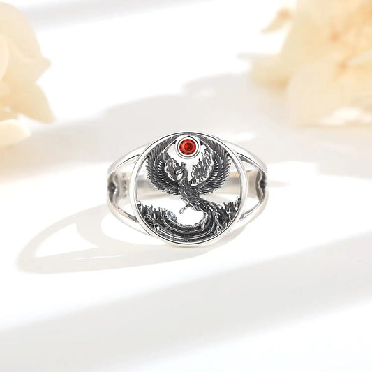 Fire Phoenix Adjustable 925 Sterling Silver Ring