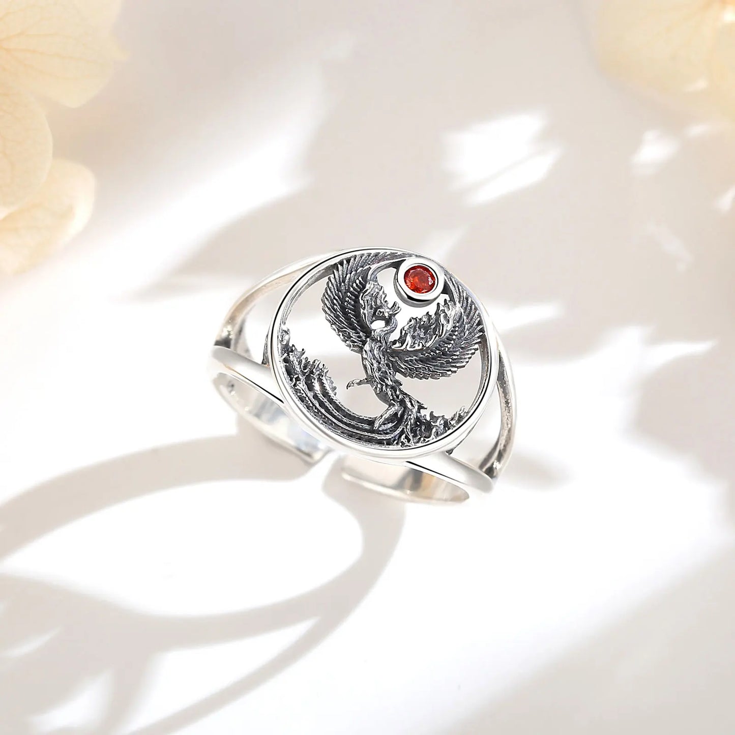 Fire Phoenix Adjustable 925 Sterling Silver Ring