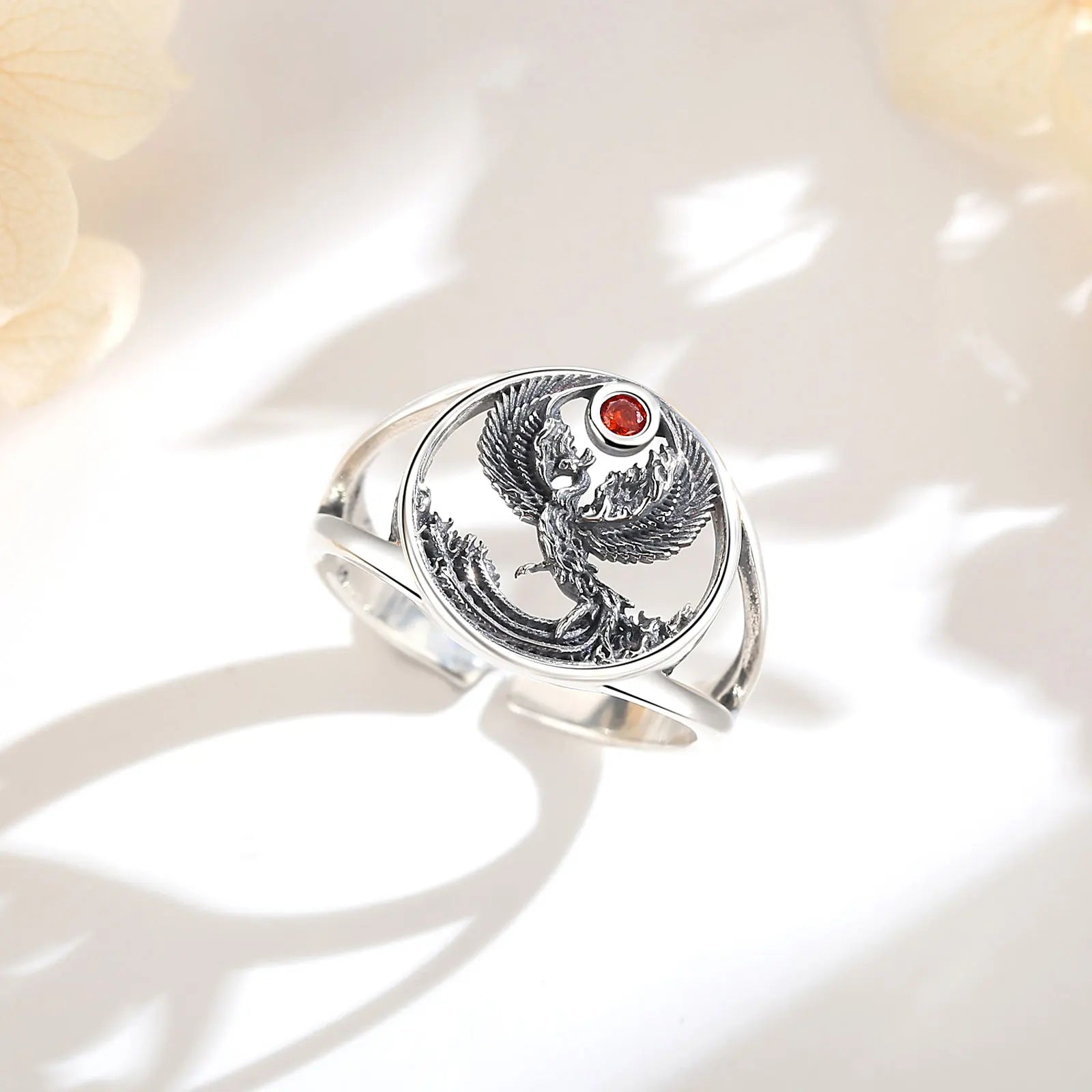Fire Phoenix Adjustable 925 Sterling Silver Ring