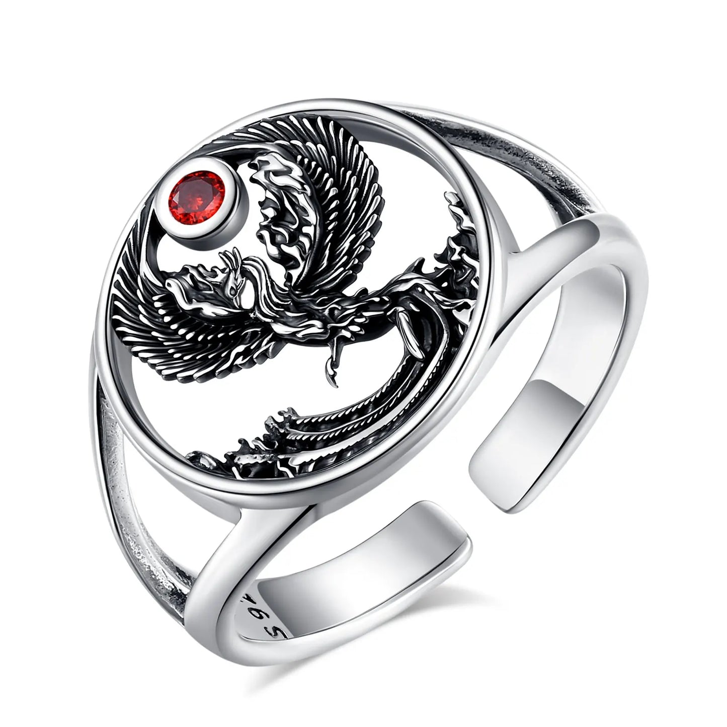 Fire Phoenix Adjustable 925 Sterling Silver Ring