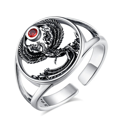 Fire Phoenix Adjustable 925 Sterling Silver Ring